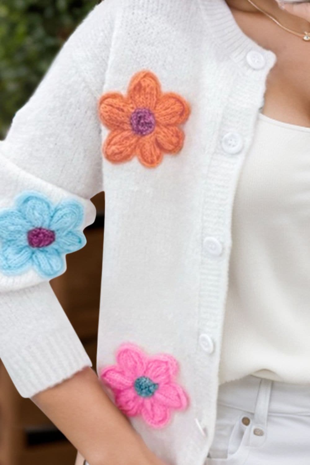 Flower Dropped Shoulder Long Sleeve Cardigan.