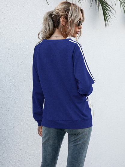 Lace-Up Round Neck Long Sleeve Sweatshirt.