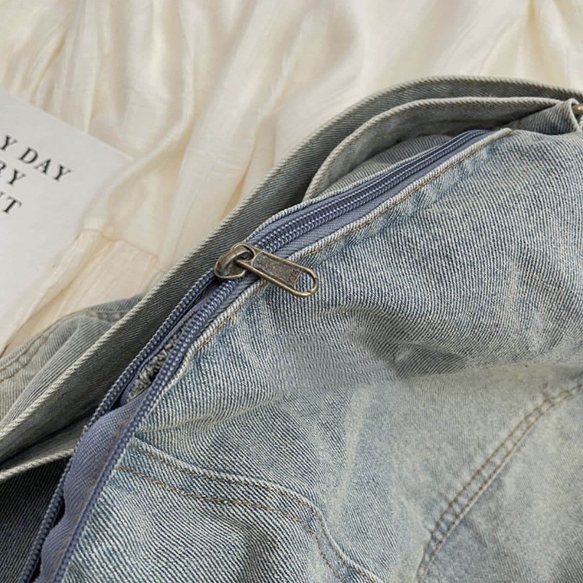 Large denim tote bag with straps