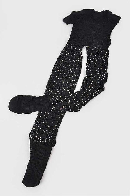 Rhinestone-embellished fishnet stockings for a stylish edge