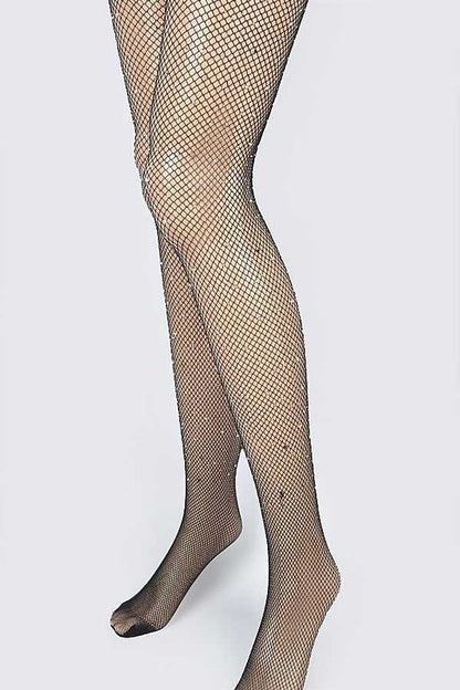 Rhinestone-embellished fishnet stockings for a stylish edge