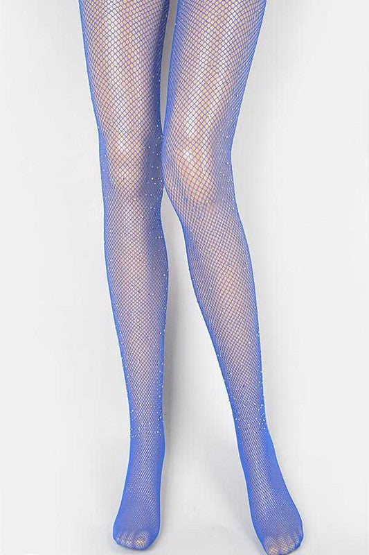 Rhinestone-embellished fishnet stockings for a stylish edge