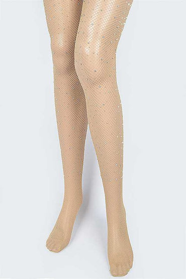 Rhinestone-embellished fishnet stockings for a stylish edge