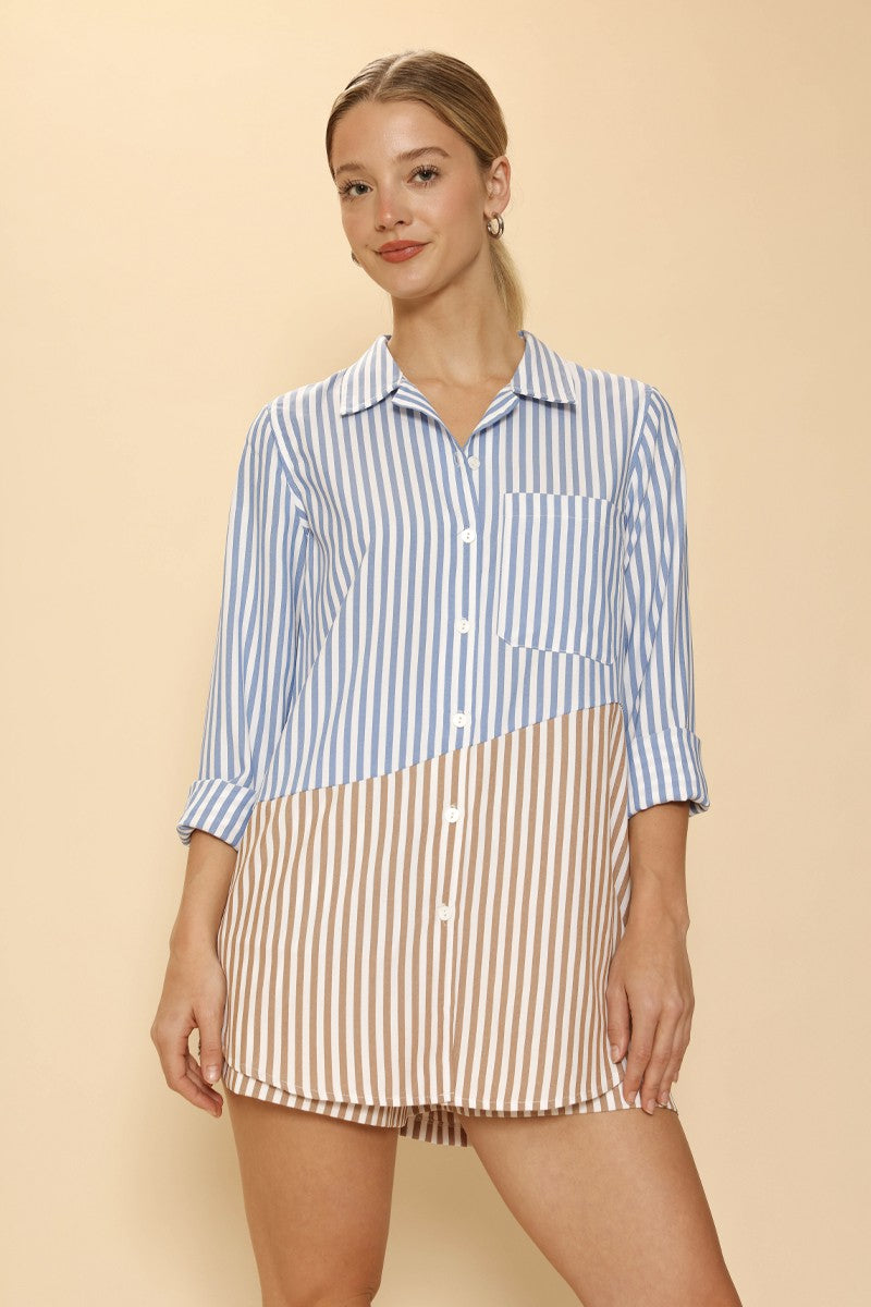 Striped Oversized Button Down Shirt Miss Sparkling
