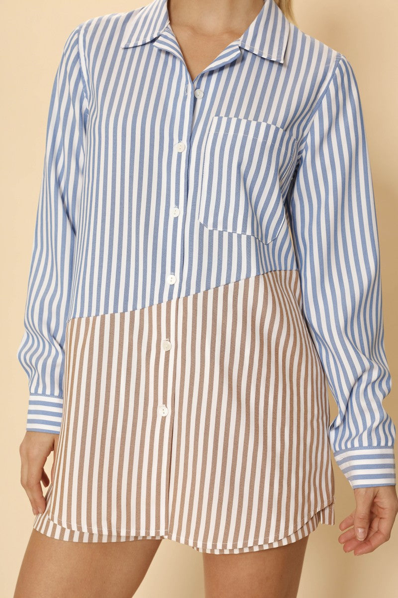 Striped Oversized Button Down Shirt Miss Sparkling