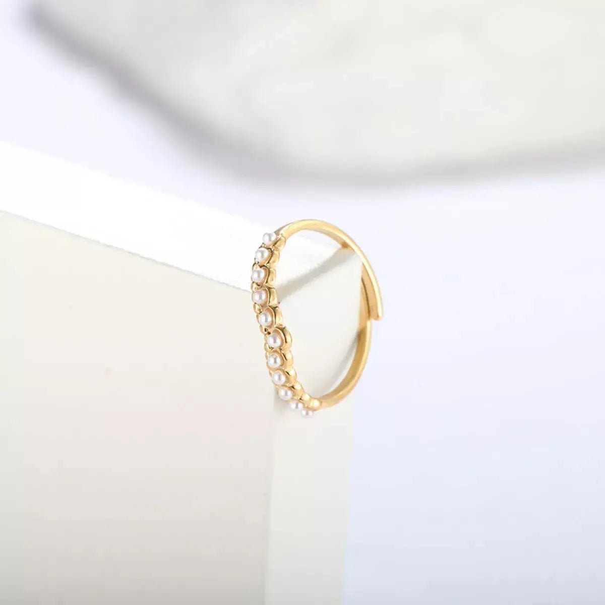 Gold Plated Pearl Embellished Adjustable Ring Stainless Steel Simply Love