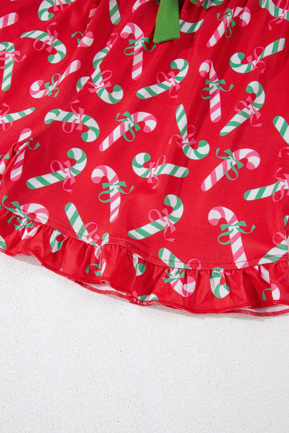 Festive Red Candy Cane Pocketed Pajama Set with Knotted Shorts