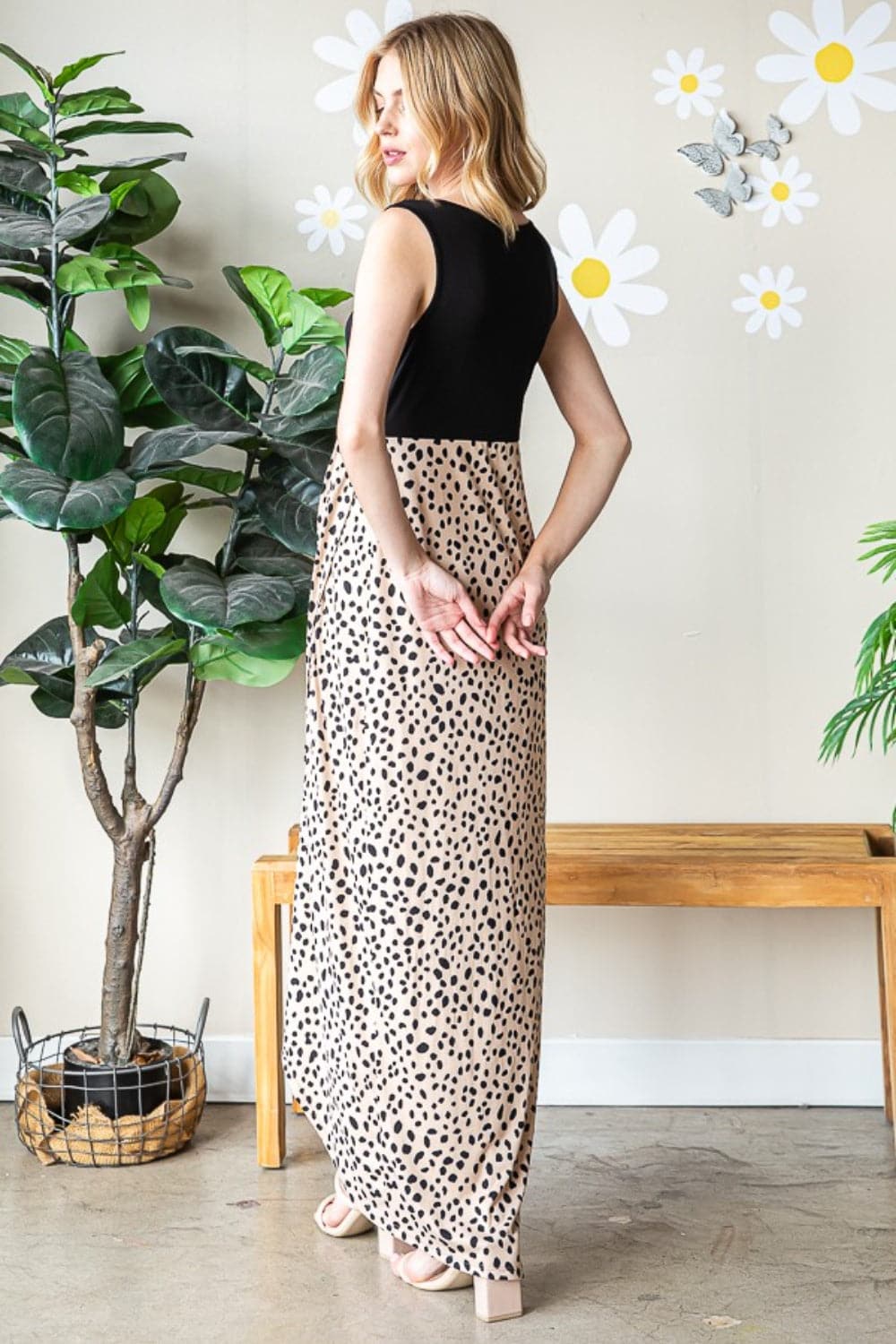 Heimish Full Size Slit Animal Print V-Neck Wide Strap Dress.