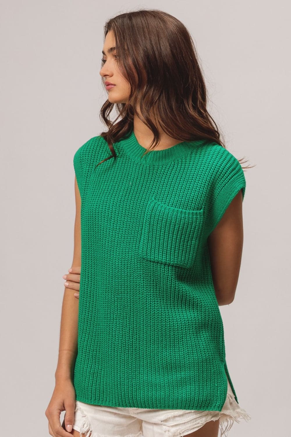 BiBi Patch Pocket Cap Sleeve Sweater Top.