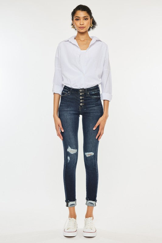 High Rise Button Down Cuffed Ankle Skinny Jeans KanCan Coco’s Tee Boutique