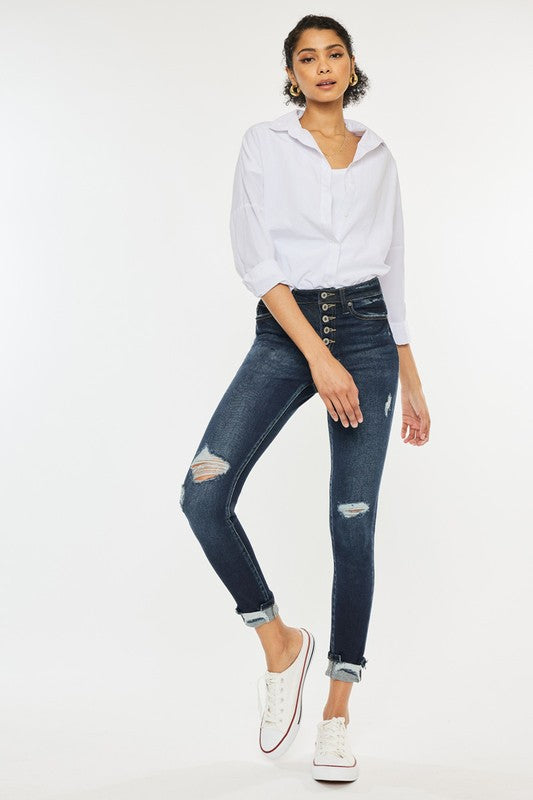 High Rise Button Down Cuffed Ankle Skinny Jeans KanCan Coco’s Tee Boutique