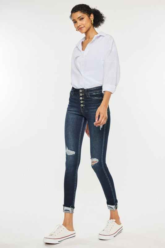 High Rise Button Down Cuffed Ankle Skinny Jeans KanCan Coco’s Tee Boutique