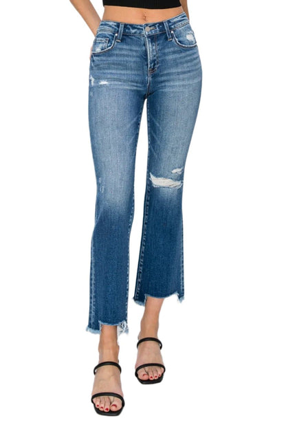 RISEN Full Size Frayed Step Hem Ankle Straight Jeans.