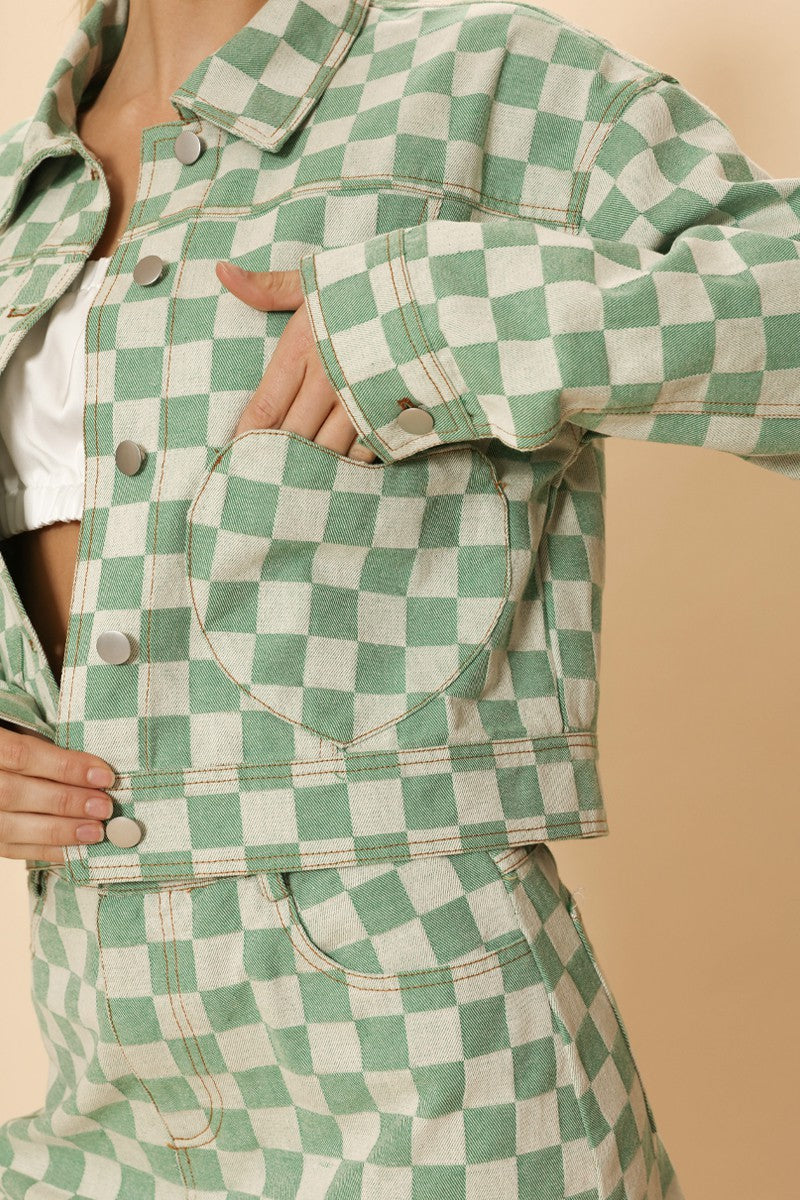 Cropped checkered heart denim jacket Miss Sparkling