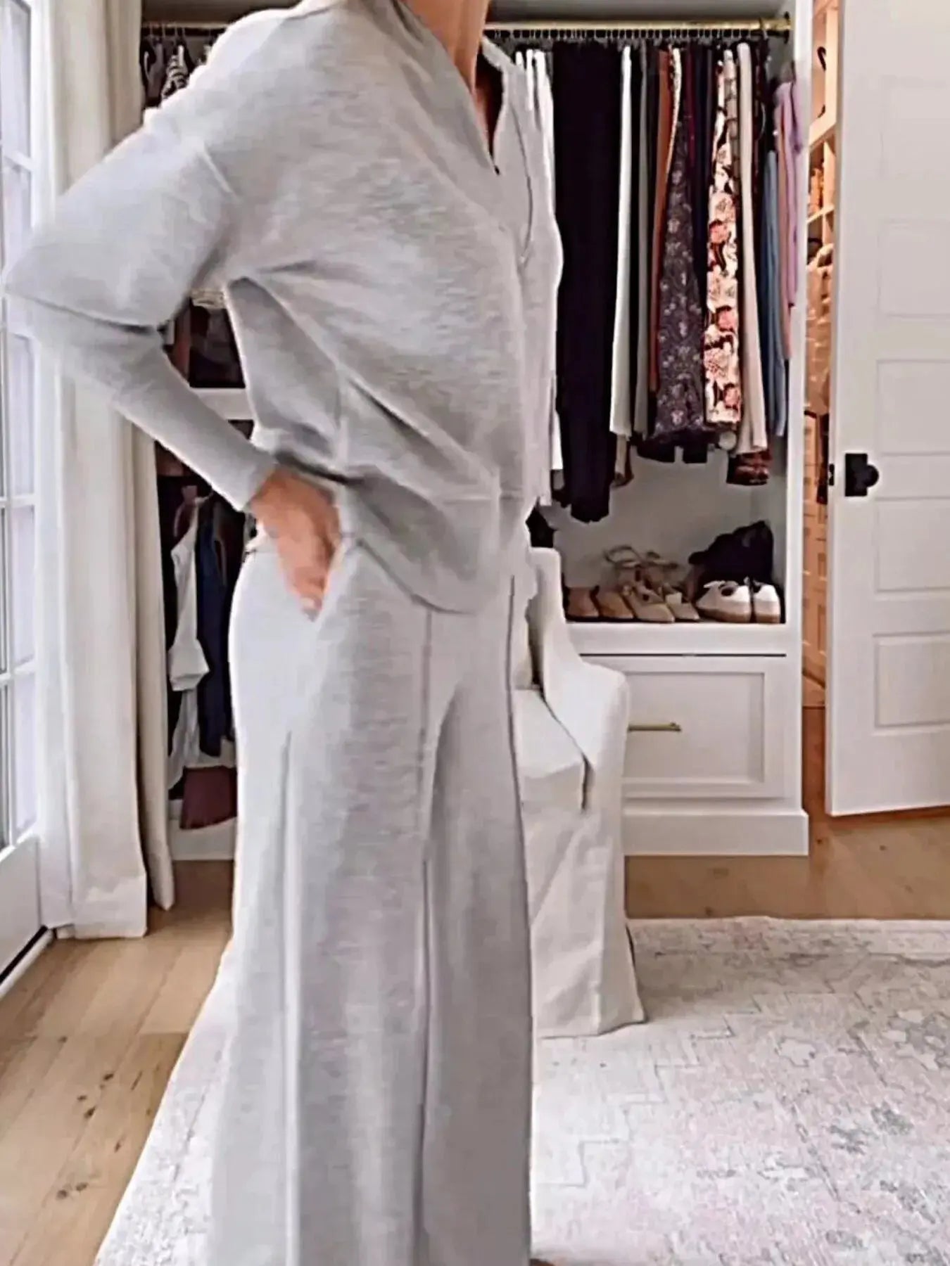 Full Size Cozy V-Neck Top and Pants Set Plus Size Simply Love