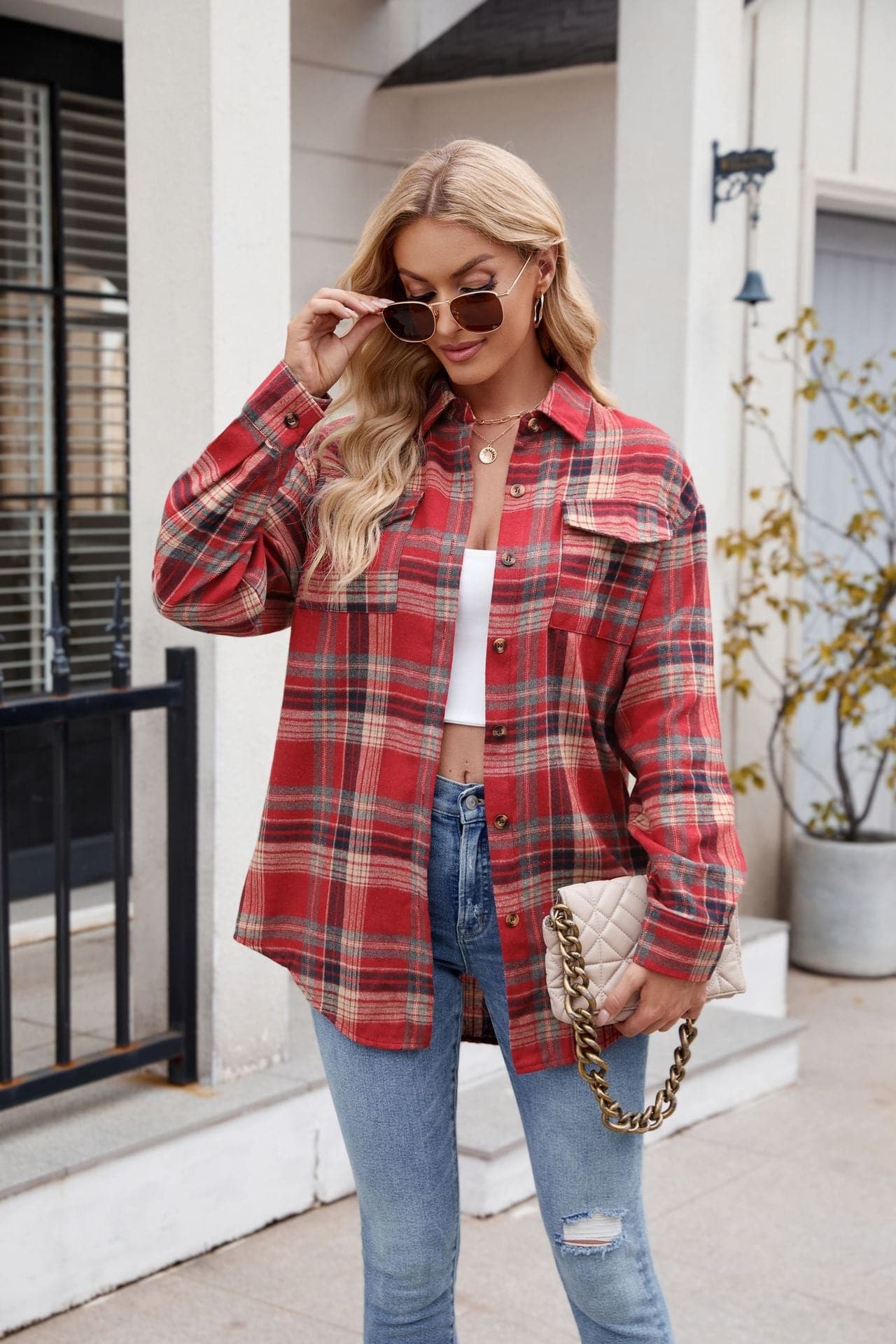 Plaid Button Up Long Sleeve Shirt.