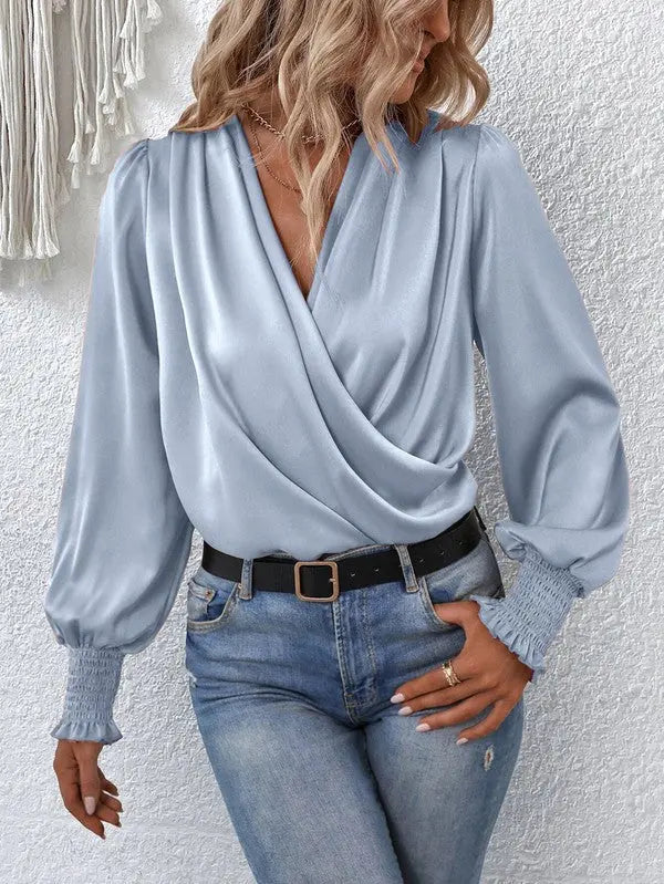 Crossover long sleeve silk blouse Miss Sparkling