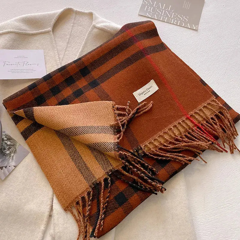 Plaid Fringe Winter Scarf Simply Love