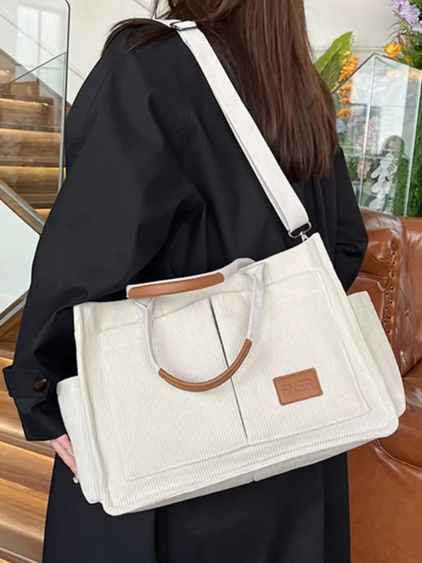 Corduroy Multi-Pocket Tote Bag Simply Love