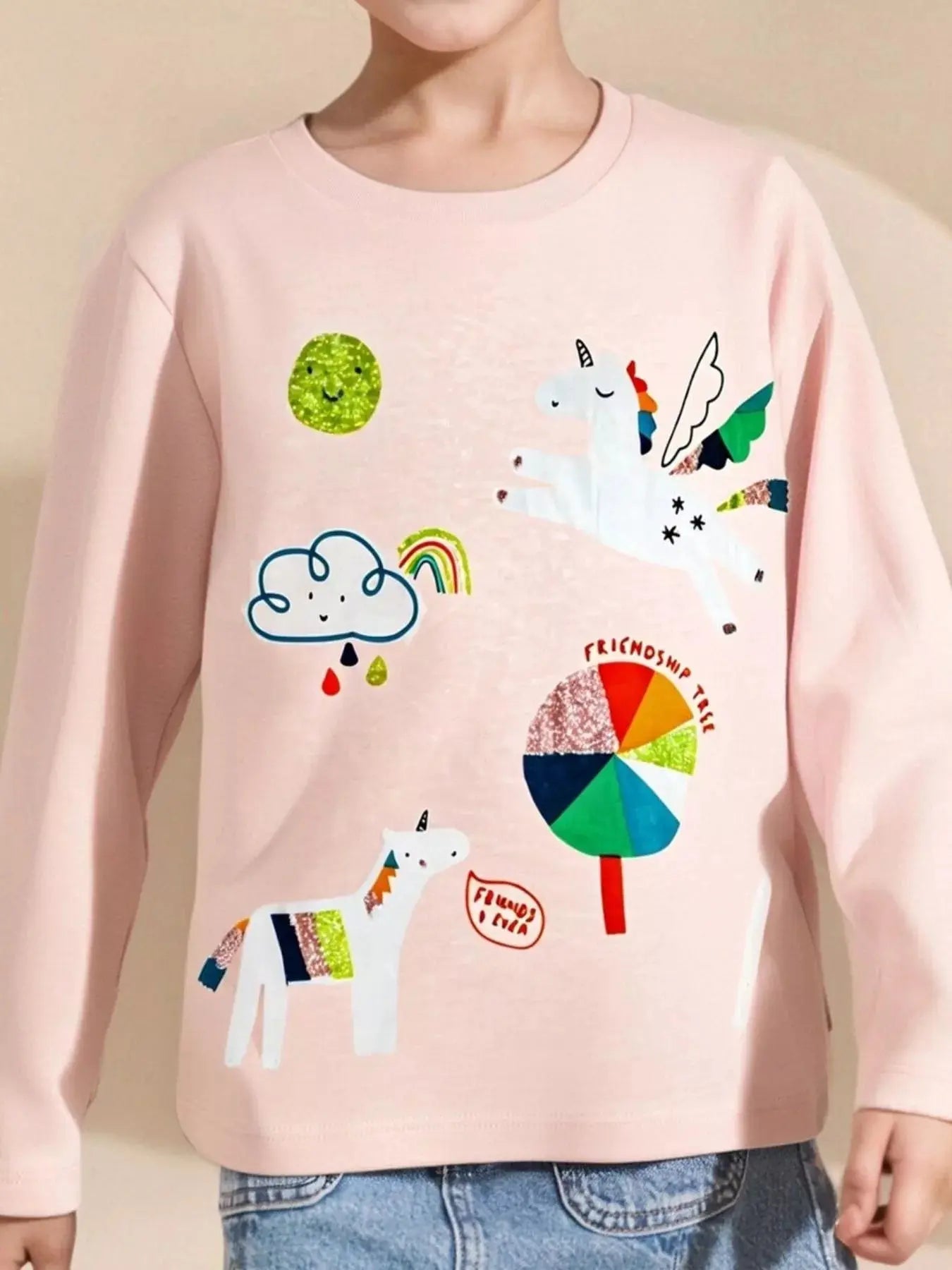 Kids Unicorn Print Long Sleeve Shirt 100 Percent Cotton Simply Love