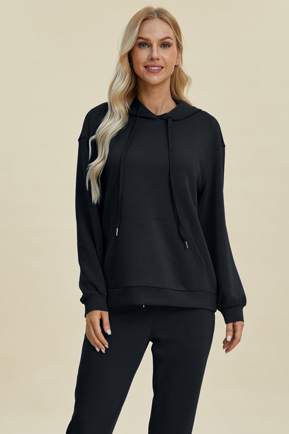 Basic Bae Full Size Air Scuba Drawstring Long Sleeve Hoodie with Kangaroo Pocket.