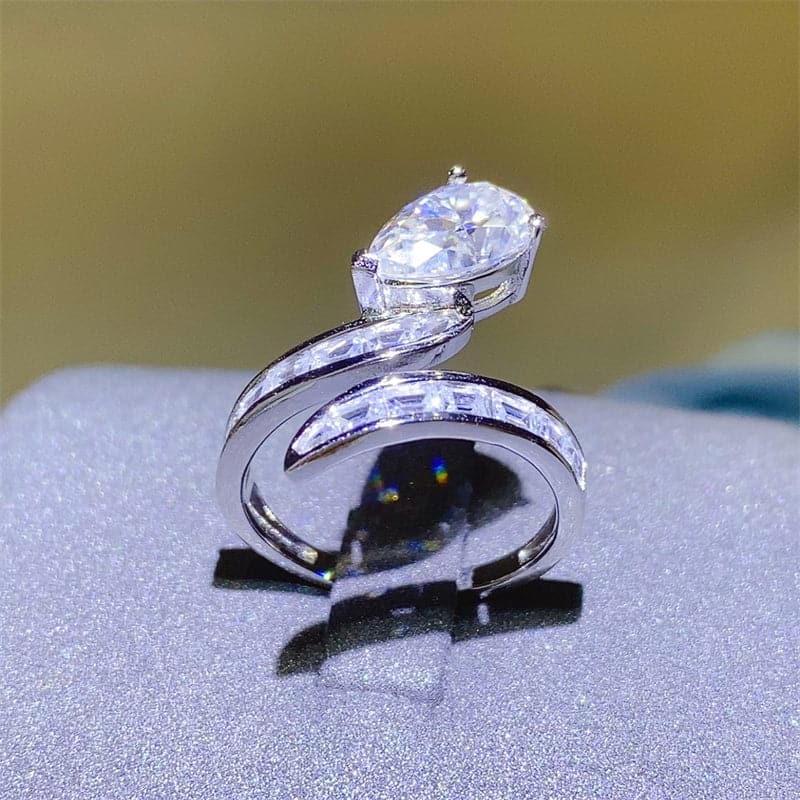 Stunning 3 Carat Moissanite and Zircon Bypass Ring in 925 Sterling Silver