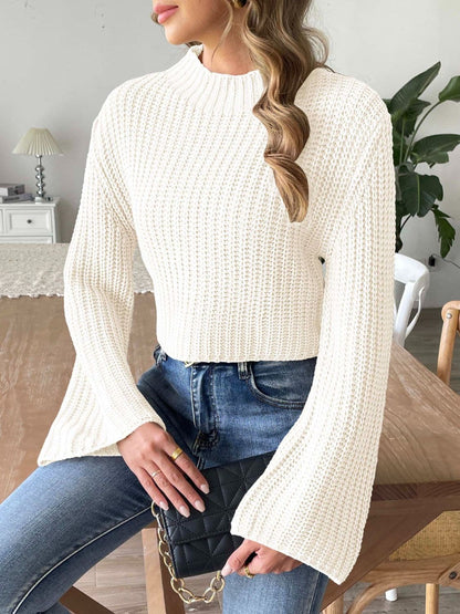 Cozy mock neck long sleeve knit sweater