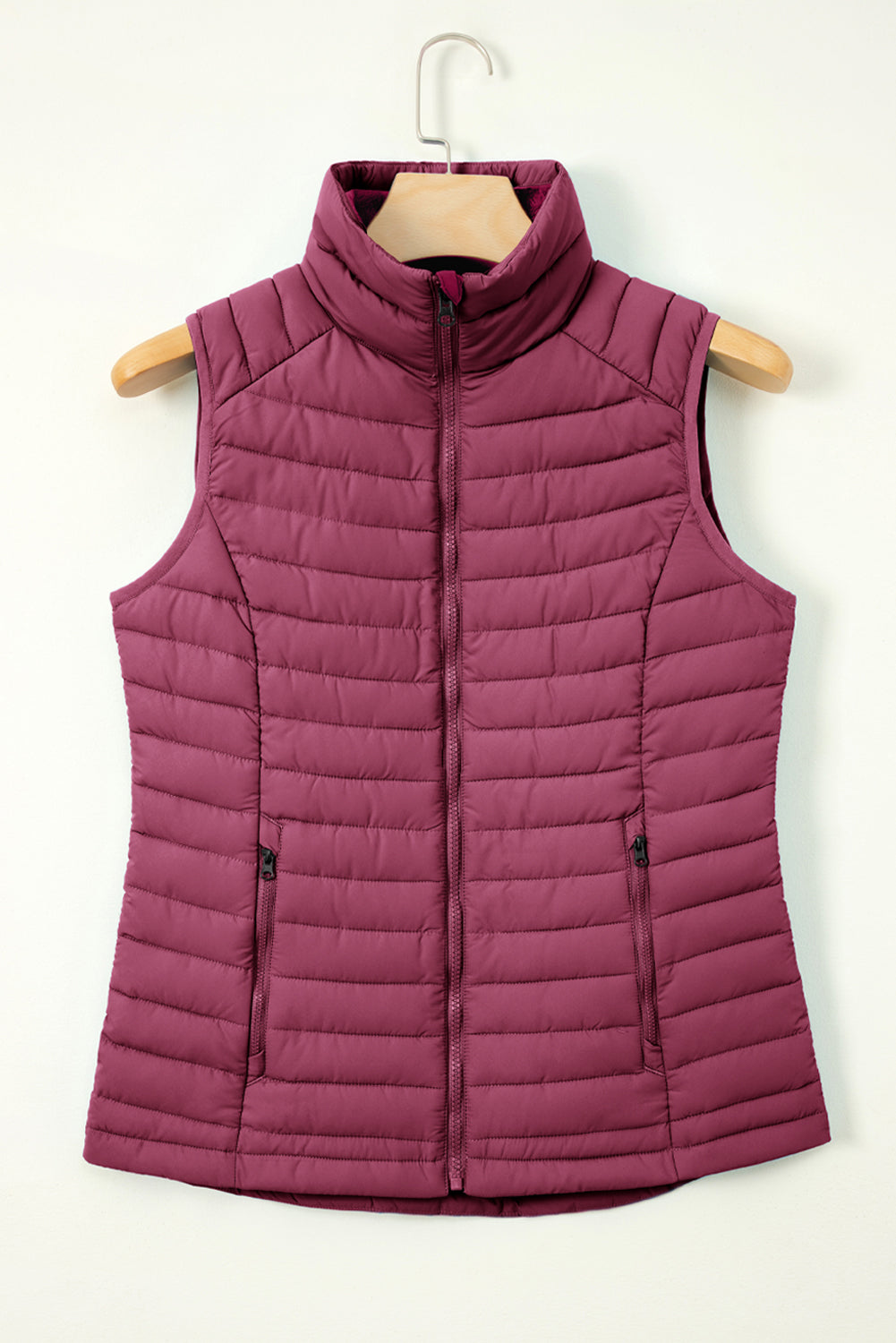 Burgundy Puffer Vest - Zipped & Stylish