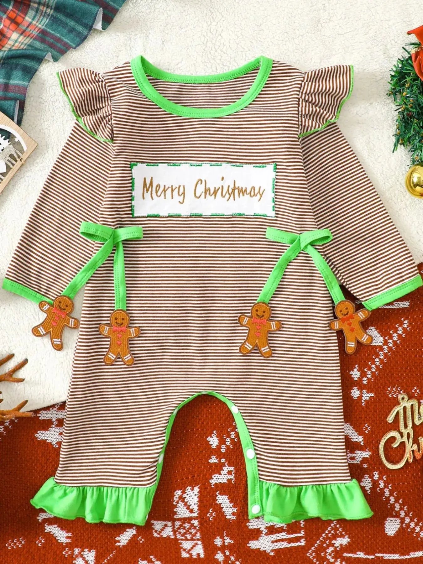 Children's Christmas-Themed Striped Snapped Legs Jumpsuit Simply Love