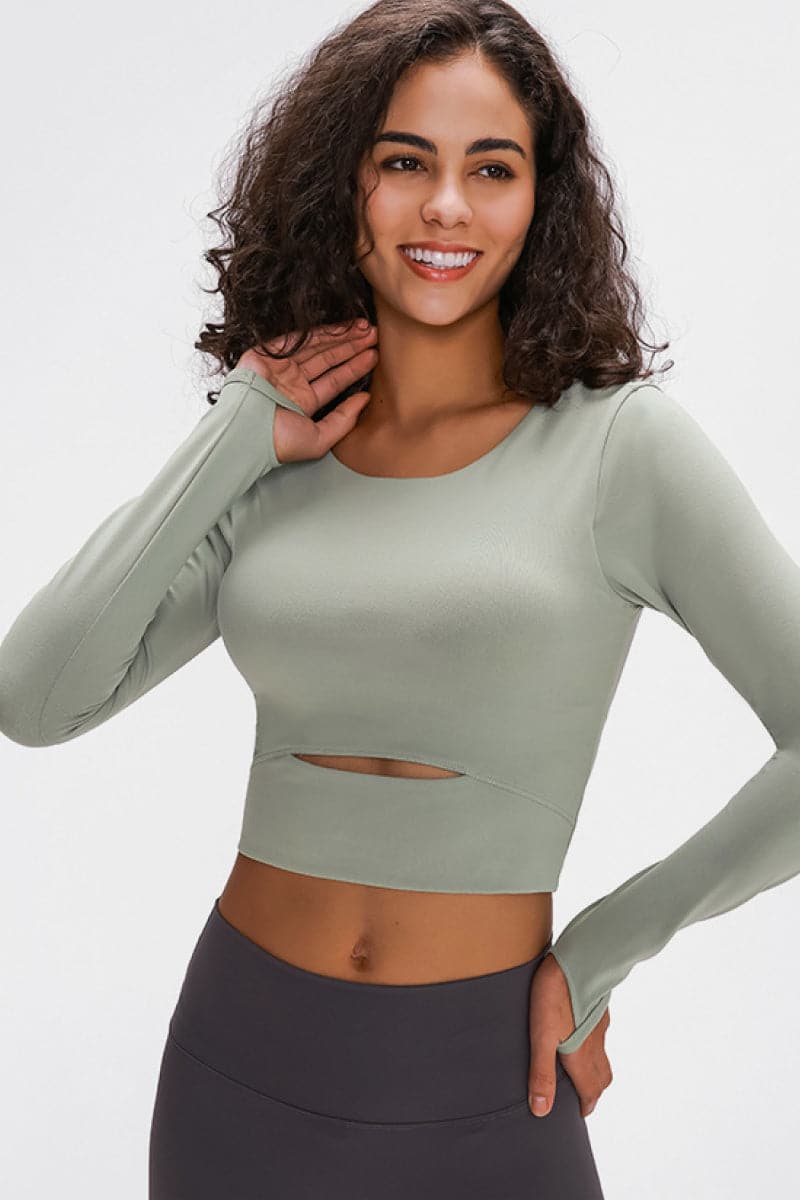 Long Sleeve Cropped Top With Sports Strap.