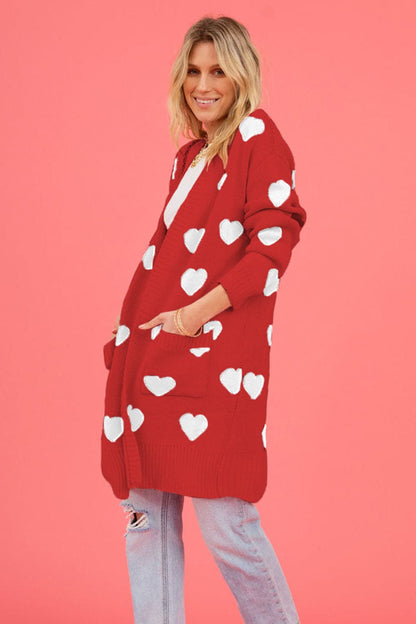 Heart Graphic Open Front Cardigan with Pockets.