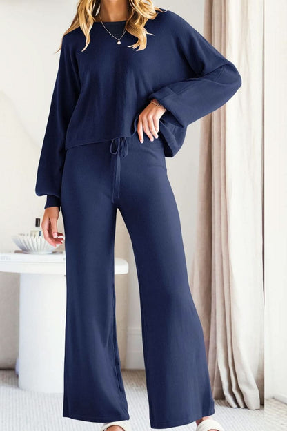 Sleek Basic Two-Piece Long Sleeve Top and Pants Set