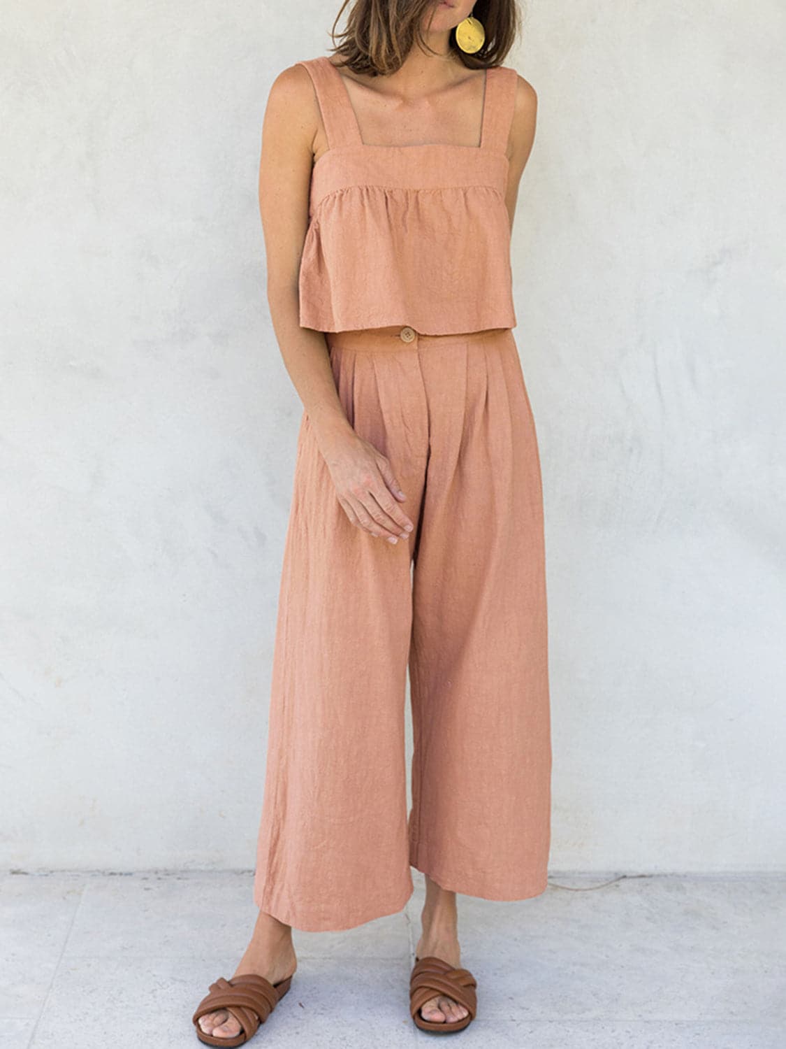 Square Neck Wide Strap Top and Pants Set.