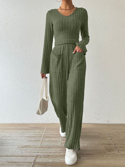 Chic long sleeve top & pants set