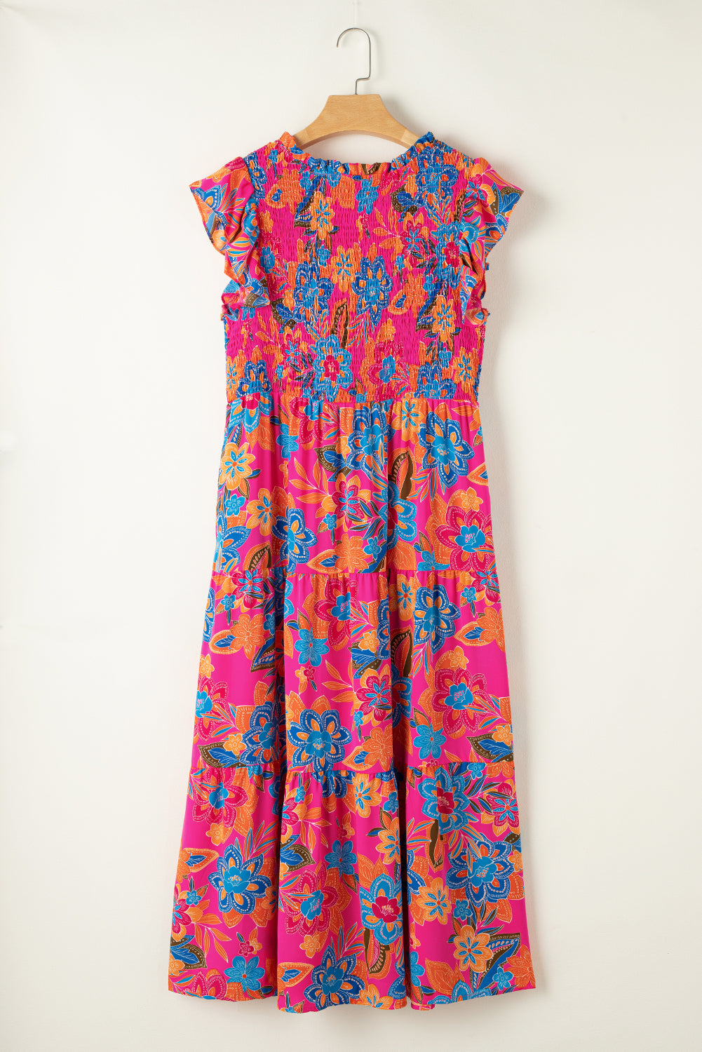 Vibrant red floral ruffled plus size maxi dress