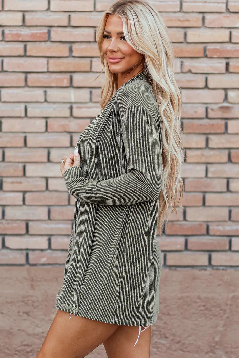 Textured Open Front Long Sleeve Cover Up.