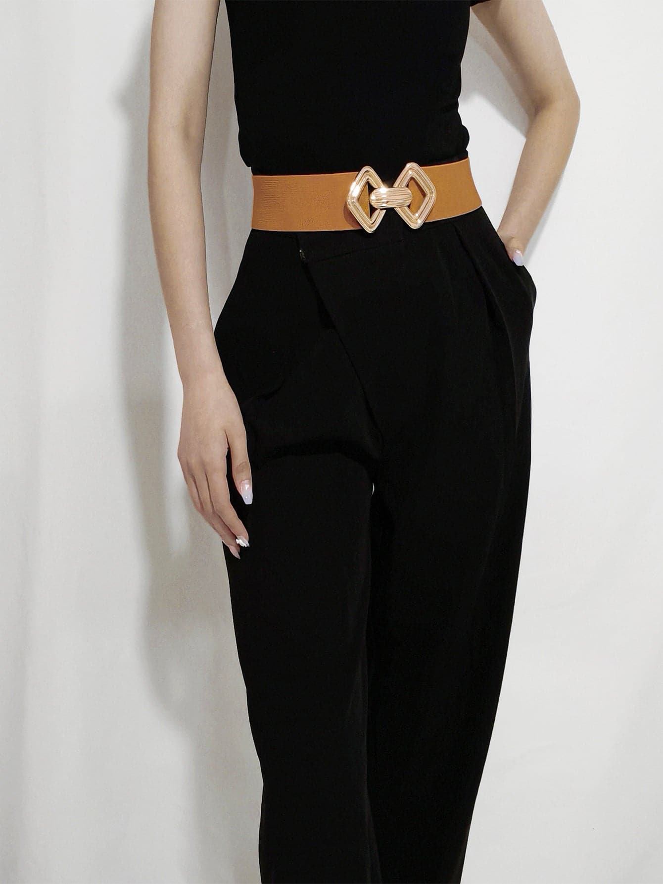 Geometric Buckle Elastic Wide Belt.