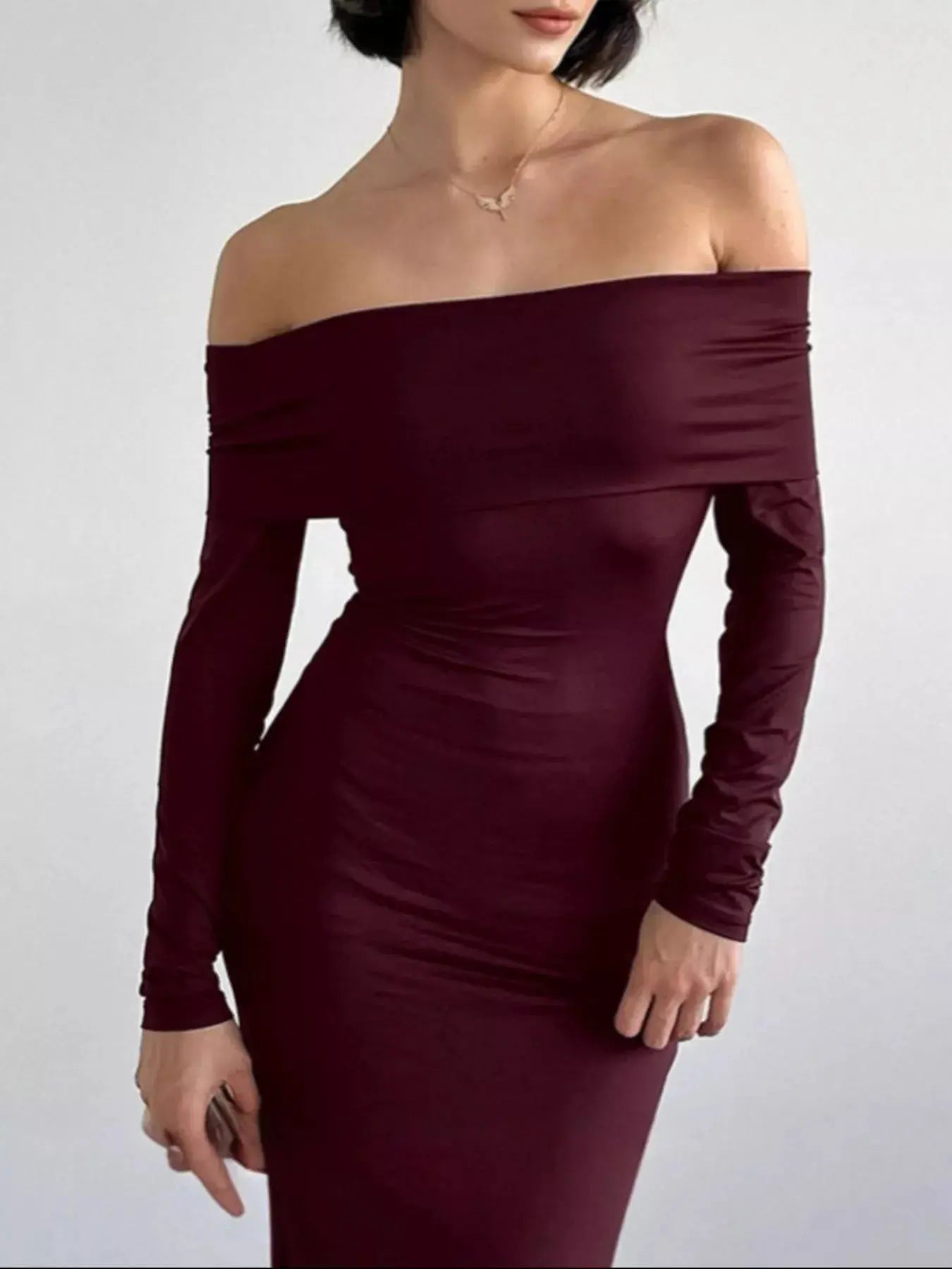 Off-Shoulder Long Sleeve Maxi Dress Simply Love