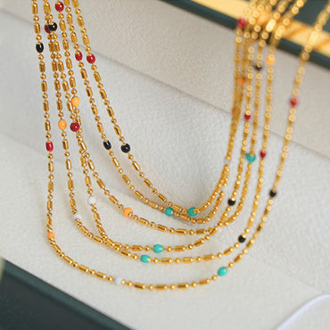 18K Gold-Plated Oil Drip Bead Necklace.