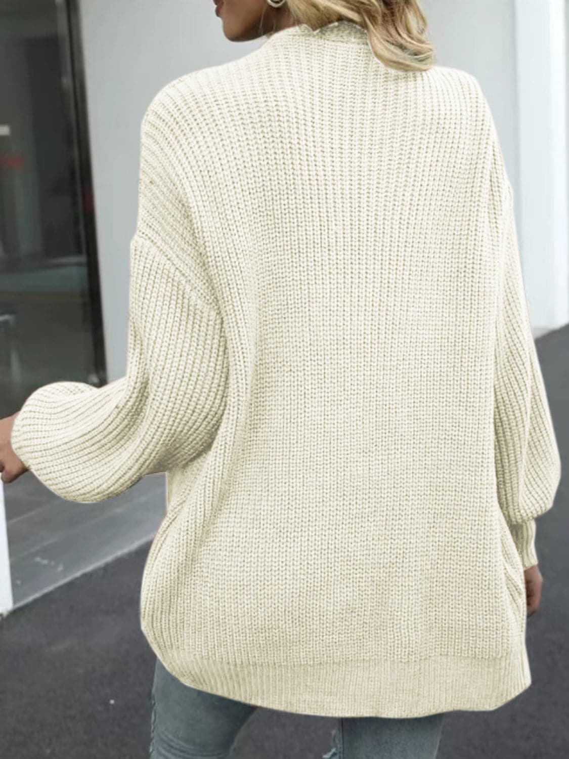 Drop Shoulder Balloon Sleeve Cardigan.