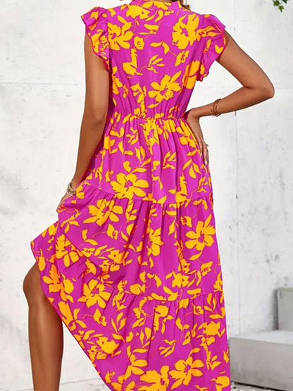 Chic Floral Midi Dress with Ruffles for Effortless Elegance