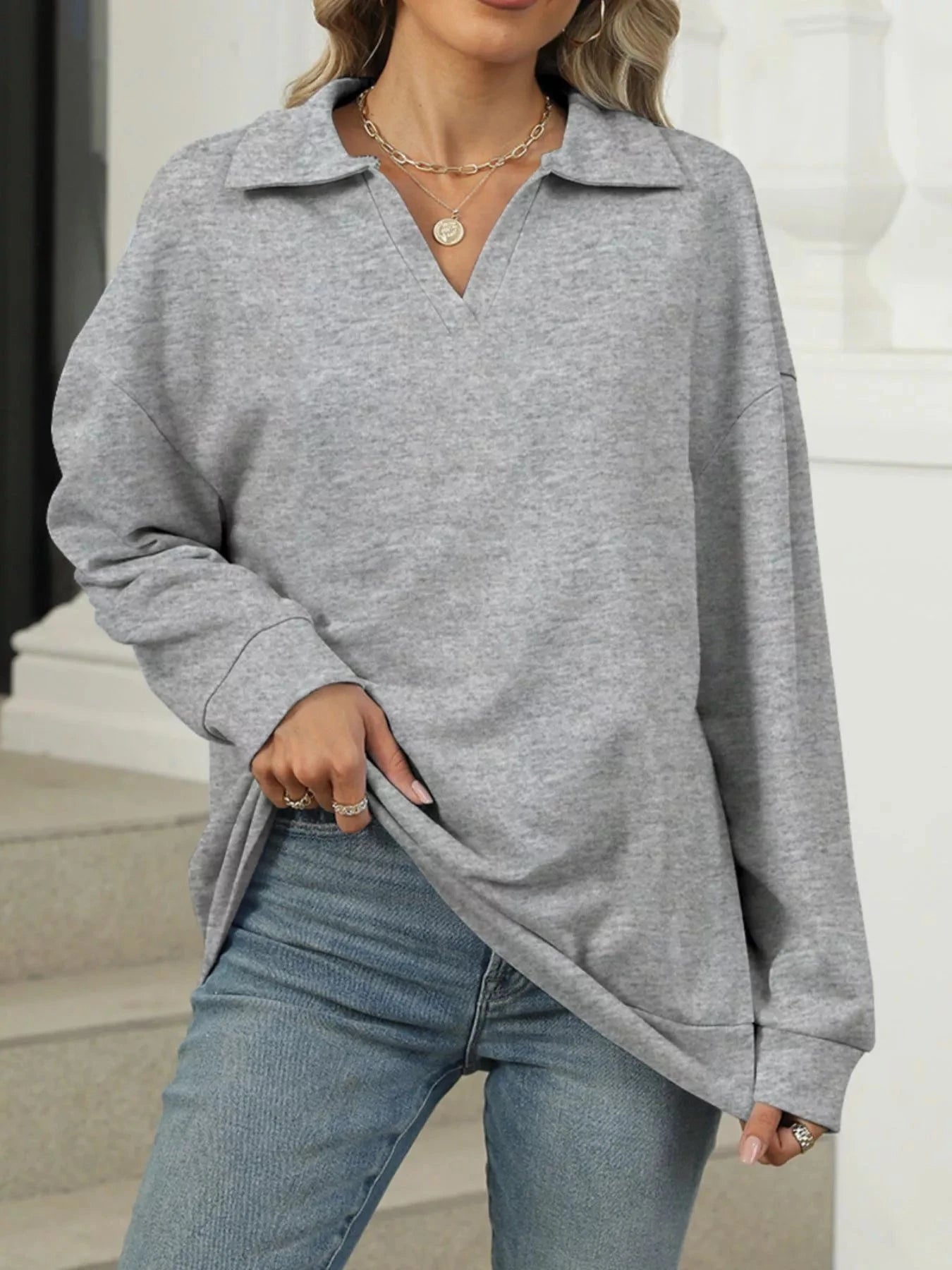 Johnny Collar Long Sleeve Sweatshirt Coco’s Tee Boutique