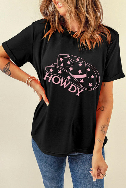 HOWDY Round Neck Short Sleeve T-Shirt.