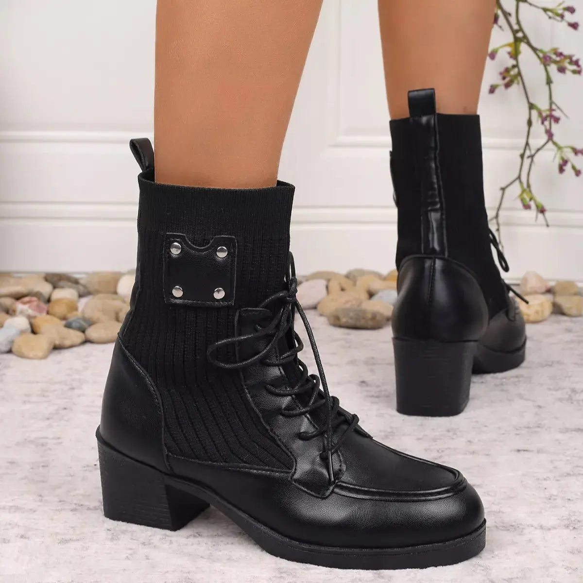 Lace Up Block Heels Boots Simply Love