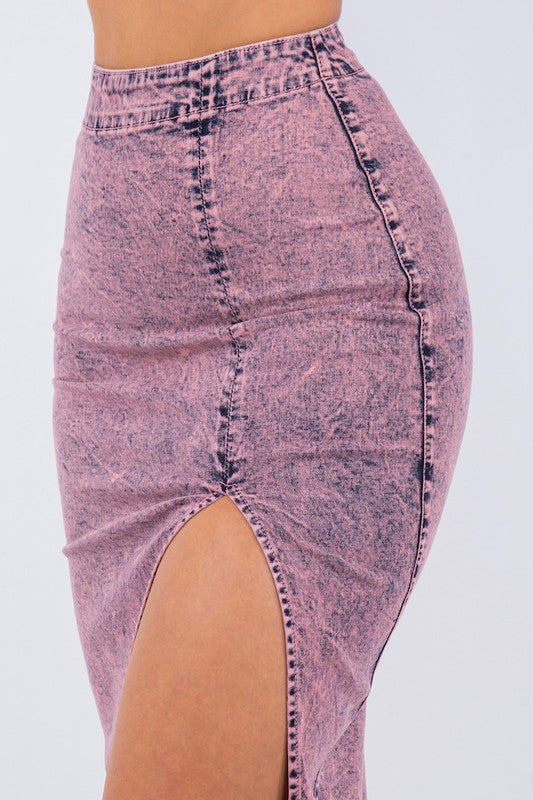Midi Skirt In Denim Pink Coco’s Tee Boutique