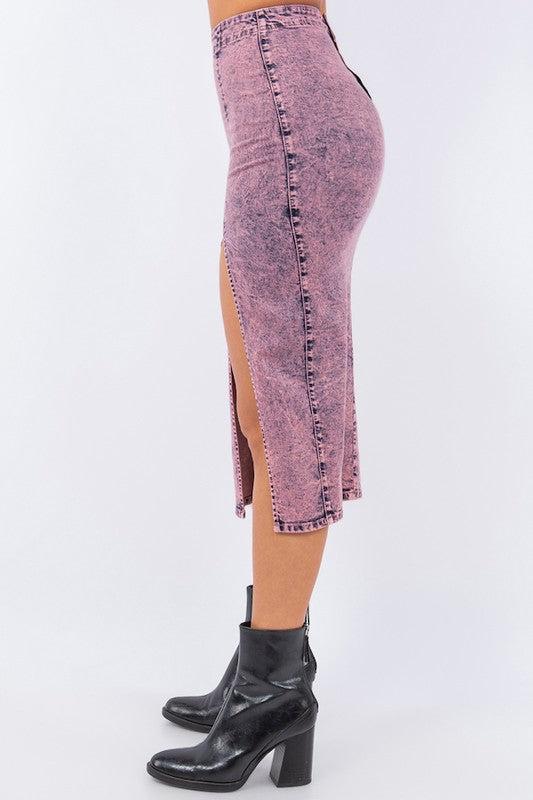 Midi Skirt In Denim Pink Coco’s Tee Boutique