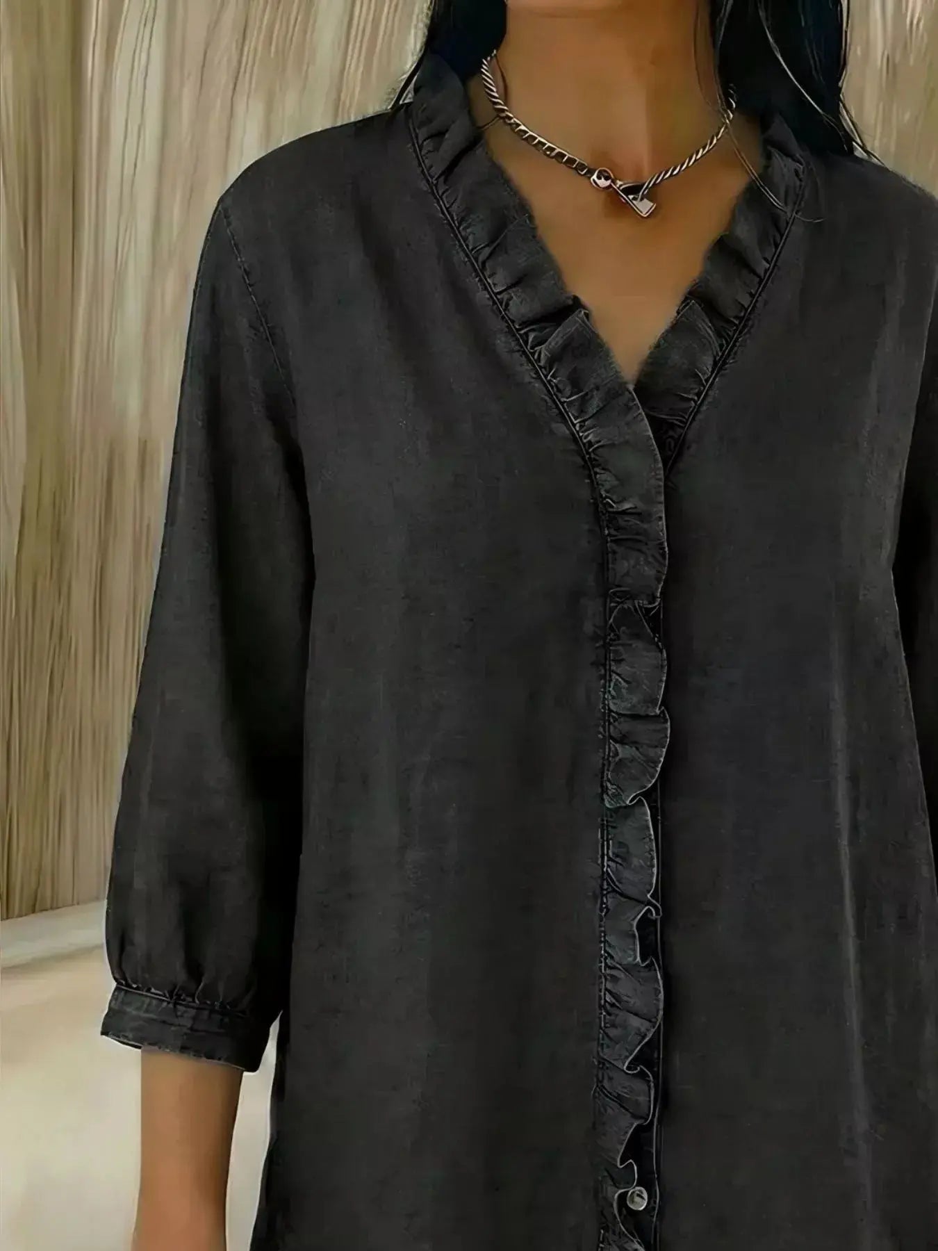 Full Size V-Neck Ruffled Button Down Shirt Plus Size Simply Love