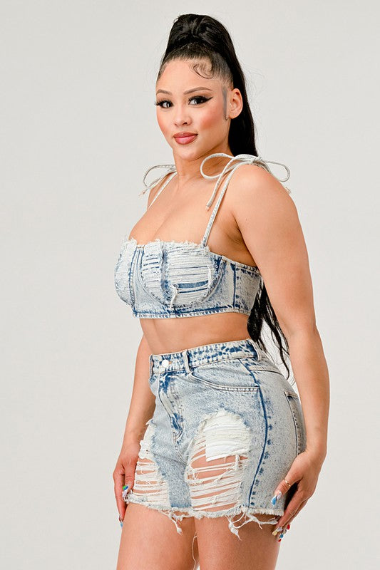 ATHINA No strings attached distressed denim set Coco’s Tee Boutique