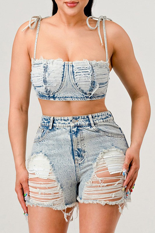 ATHINA No strings attached distressed denim set Coco’s Tee Boutique