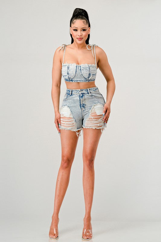 ATHINA No strings attached distressed denim set Coco’s Tee Boutique